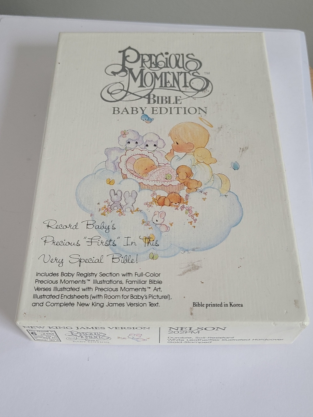 Vintage Precious Moments Child Baby NKJV White Collectible Baptism Gift Bible
